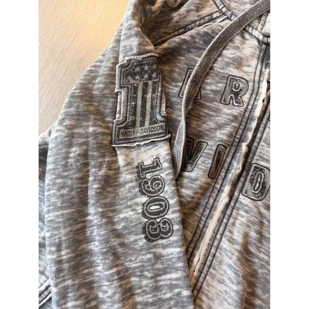Harley Davidson Womens XL Gray Burnout Full Zip Eagle Graphic Hoodie Sweatshirt - Picture 9 of 14